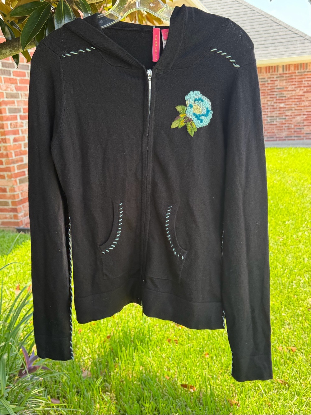 Charlotte Tarantola Silk Angora Embroidered Zip Hoodie S